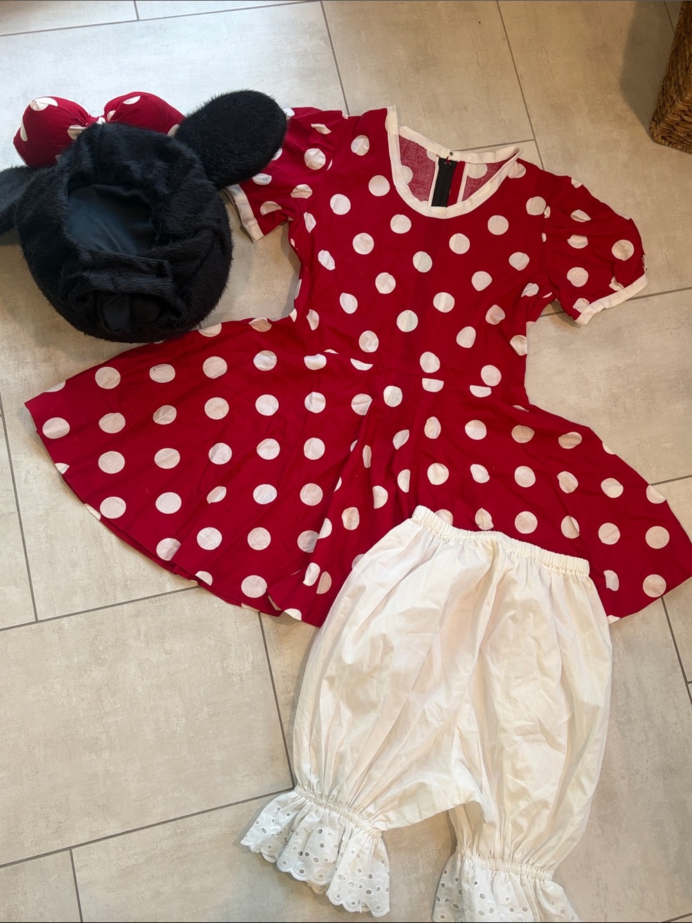 Minnie Mouse Costume Dress White Bloomers black head piece womens small girls XL